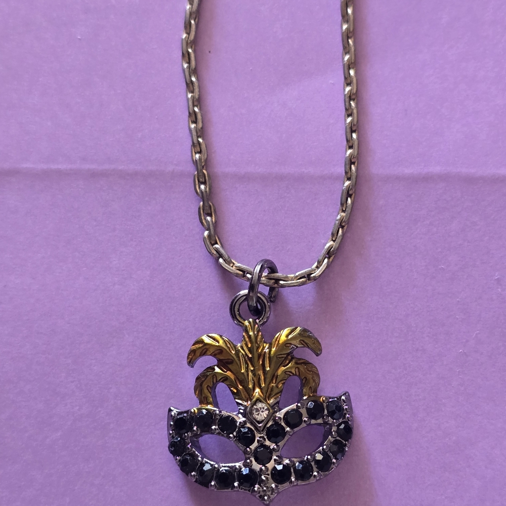 Elegant Gold and Silver Mask Pendant Necklace